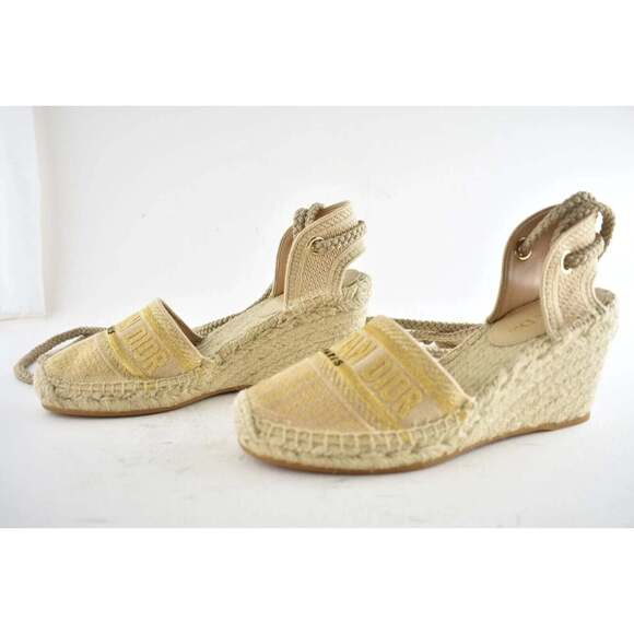 Christian Dior Granville 62K Gold Logo Lace Up Tie Espadrille Mule Heel Wedge 40 - Picture 9 of 11